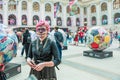 Celebration of the Day of the Dead. Girl with pink hair in a makeup as skull Royalty Free Stock Photo