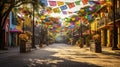 Celebration of Day of Dead in Mexico. Bright and colorful banners made of traditional Mexican Papel Picado tissue paper