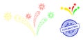 Celebration Distress Badge and Web Network Virus Fireworks Vector Icon