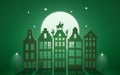 Celebration Dutch holidays - Saint Nicholas or Sinterklaas is coming to town at night - paper art graphic