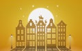Celebration Dutch holidays - Saint Nicholas or Sinterklaas is coming to town at night - paper art graphic