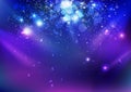 Celebration, event, stars dust and confetti falling, blue night explosion glowing light on stage concept abstract background Royalty Free Stock Photo