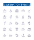 Celebration events line icons signs set. Design collection of Festivities, Fete, Gala, Jubilee, Occasion, Ceremony