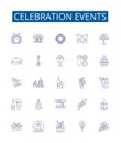 Celebration events line icons signs set. Design collection of Festivities, Fete, Gala, Jubilee, Occasion, Ceremony