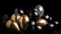 Celebration, festival background with helium balloons. Greeting banner or poster with gold and black flying balloons. Celebrate a Royalty Free Stock Photo