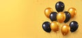 Celebration, festival background with helium balloons. Greeting banner or poster with gold and black realistic 3d vector flying ba Royalty Free Stock Photo