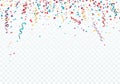 Celebration or festival background template with falling confetti and ribbons. Vector illustration Royalty Free Stock Photo