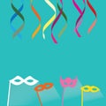 Celebration festive background with confetti, hanging pennants