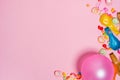 Celebration Flat lay. Candy with colorful party items on pink ba Royalty Free Stock Photo