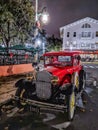 CELEBRATION, FLORIDA, USA - DECEMBER, 2018: Beautiful Vintage red old car on the streets