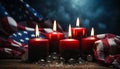 Celebration of freedom American flag burning, candle illuminates patriotism generated by AI