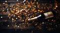 Celebration With Golden Champagne Bottle Confetti Stars and Party Streamers Blurry Background Royalty Free Stock Photo