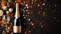 Celebration With Golden Champagne Bottle Confetti Stars and Party Streamers Blurry Background Royalty Free Stock Photo