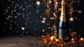 Celebration With Golden Champagne Bottle Confetti Stars and Party Streamers Blurry Background Royalty Free Stock Photo