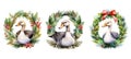celebration goose in christmas wreath watercolor ai generated