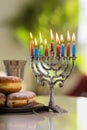 The celebration of Hanukkah Judaism tradition family religious holiday symbols of lighting the candles on the hanukkiah Royalty Free Stock Photo
