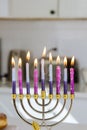 The celebration of Hanukkah Judaism tradition family religious holiday symbols of lighting the candles on the hanukkiah Royalty Free Stock Photo