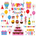 Celebration happy birthday party symbols carnival festive vector set. Royalty Free Stock Photo