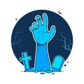 Happy Halloween. Zombie hands sticking from out the ground. Royalty Free Stock Photo