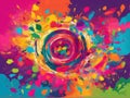 Celebration of the Holi festival in India with a colorful background and illustration to depict the essence of festivity.