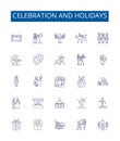 Celebration and holidays line icons signs set. Design collection of Festivals, Celebrations, Holidays, Party, Merriment