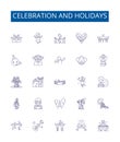 Celebration and holidays line icons signs set. Design collection of Festivals, Celebrations, Holidays, Party, Merriment