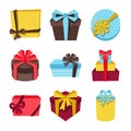Celebration icon set of colorful gift boxes Royalty Free Stock Photo