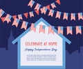 Celebration independence day of america at home . 4th of july celebration. home decorated with usa flags on a city Royalty Free Stock Photo