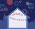 Celebration independence day of america. 4th of july celebration. home decorated with usa flags on a city skyline Royalty Free Stock Photo