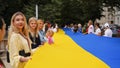 Celebration of Independence Day of Ukraine,National Flag Day,Constitution Day.People unfurled huge blue-yellow flag on August 24.