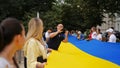 Celebration of Independence Day of Ukraine,National Flag Day,Constitution Day.People unfurled huge blue-yellow flag on August 24.