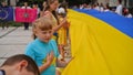 Celebration of Independence Day of Ukraine,National Flag Day,Constitution Day.People unfurled huge blue-yellow flag on August 24.