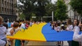 Celebration of Independence Day of Ukraine,National Flag Day,Constitution Day.People unfurled huge blue-yellow flag on August 24.