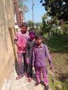 Celebration of Indian Festival Holi by small childrens