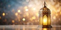 Celebration of islamic eid mubarak and eid al adha lantern in a light background Generative AI