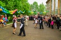 The celebration of the last bell in a rural school in Kaluga region in Russia. Royalty Free Stock Photo