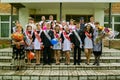 The celebration of the last bell in a rural school in Kaluga region in Russia. Royalty Free Stock Photo