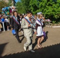 The celebration of the last bell in a rural school in Kaluga region in Russia. Royalty Free Stock Photo