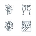 Celebration line icons. linear set. quality vector line set such as bottle, dance, cheers