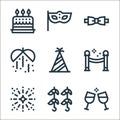 celebration line icons. linear set. quality vector line set such as cheers, brochette, fireworks, barrier, party hat, confetti,