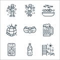 Celebration line icons. linear set. quality vector line set such as fireworks, party, beer mug, carnival mask, dance, grill, dance