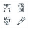 Celebration line icons. linear set. quality vector line set such as microphone, dance, speaker