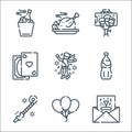 Celebration line icons. linear set. quality vector line set such as party, balloon, party blower, dancer, poker cards, selfie,