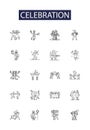 Celebration line vector icons and signs. Fiesta, Carnival, Festival, Gala, Bash, Reunion, Jubilee, Ceremony outline