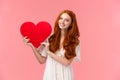 Celebration, love and relationship concept. Cute teenage girl confessing sympathy on valentines day, girlfriend with red