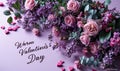 Celebration of Love: Warm Valentine\'s Day Greetings on a Powder Pink Background with Pink Flowers and Hearts,