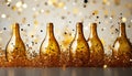 Celebration of luxury champagne bottle, golden confetti, glowing wine generated by AI