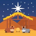 celebration merry christmas manger flat design Royalty Free Stock Photo