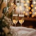 Celebration moment Champagne glasses clink at the wedding ceremony