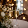 Celebration moment Champagne glasses clink at the wedding ceremony